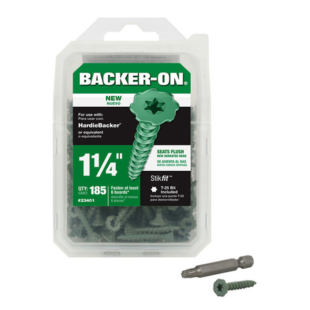 BACKER-ON Backer-On Concrete Screw, 1 1/4 in L, Steel 5 PK 23401